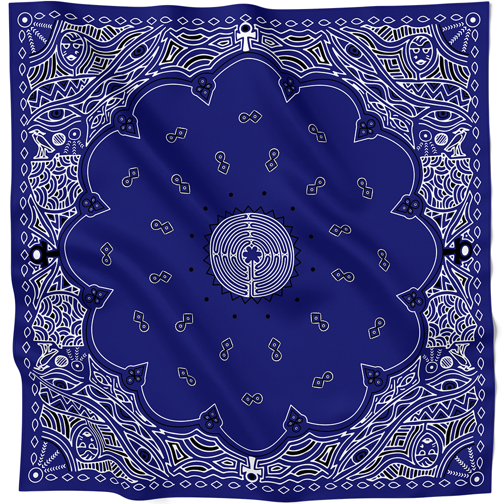 NAVY BLUE BANDANA AFRICAN PRINT ANKH - KAMDANA