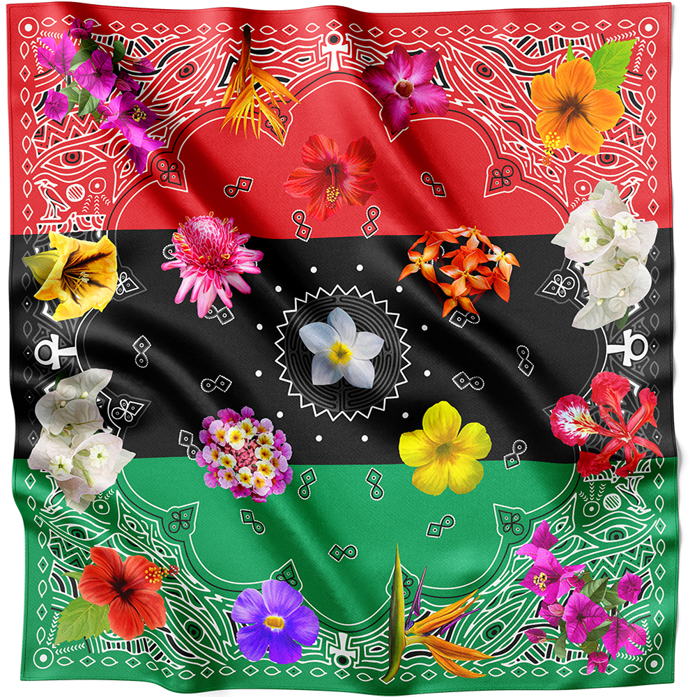 BANDANA PAN-AFRICAN FLAG SATIN PARADISE FLORAL AFRICAN PRINT - KAMDANA