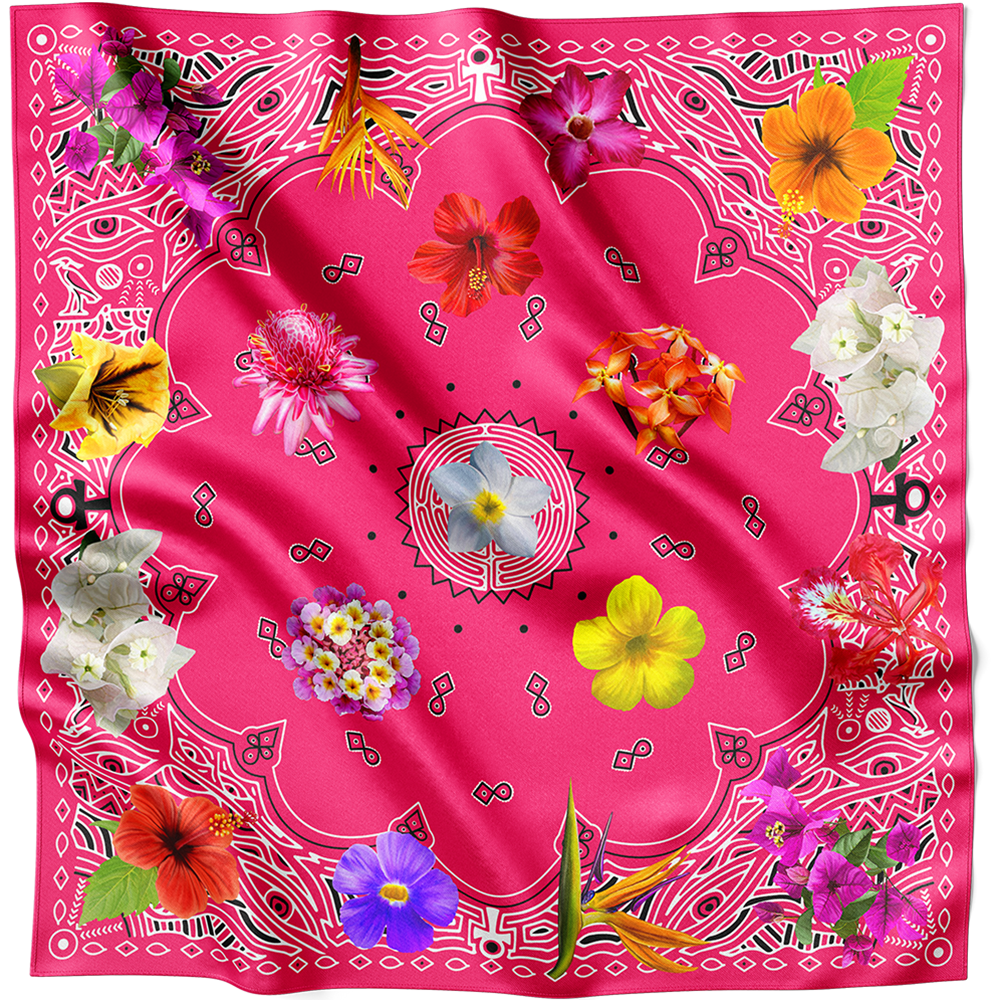 BUY PINK BANDANA SATIN AFRICAN PRINT FLORAL PARADISE -  KAMDANA