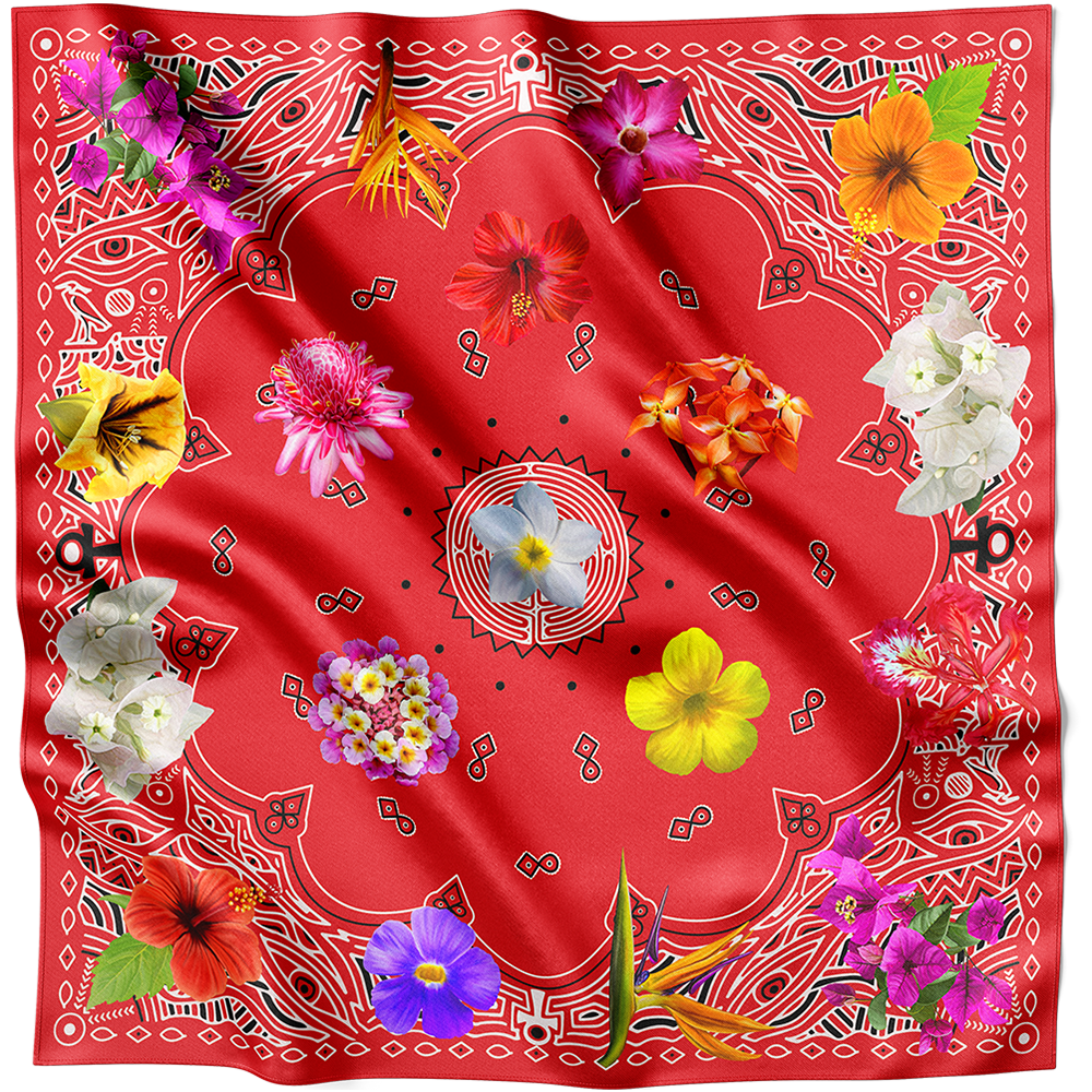 RED BANDANA SATIN PARADISE FLORAL AFRICAN PATTERN - KAMDANA