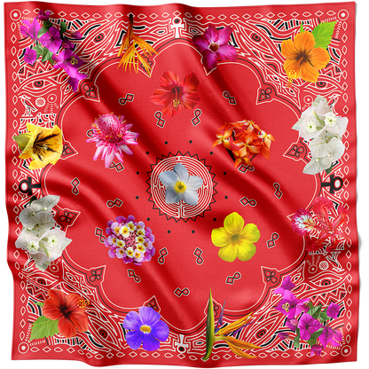 RED BANDANA SATIN PARADISE FLORAL AFRICAN PATTERN - KAMDANA